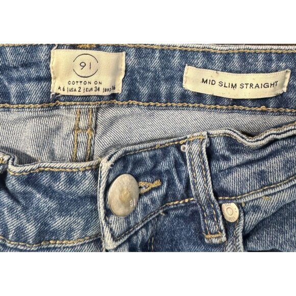 Cotton On 91 Womens Mid-Rise Blue Denim Jeans Size 2 Distressed Hem Casual - Picture 10 of 10